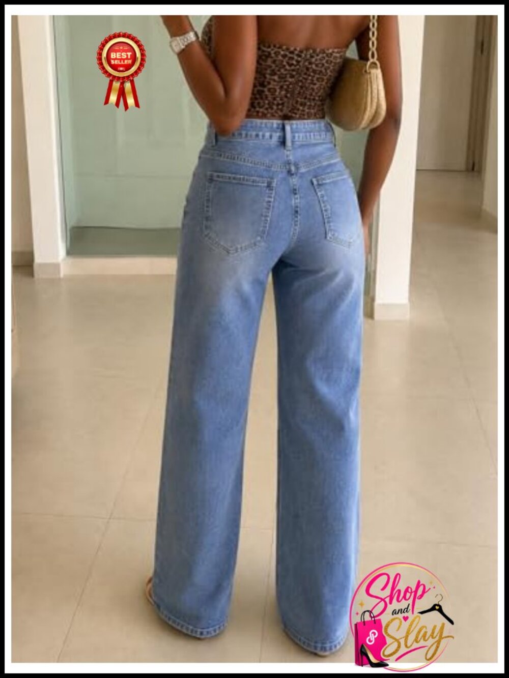 Rhinestone High Waisted Baggy Wide Leg Denim Jeans Women Y2K Party